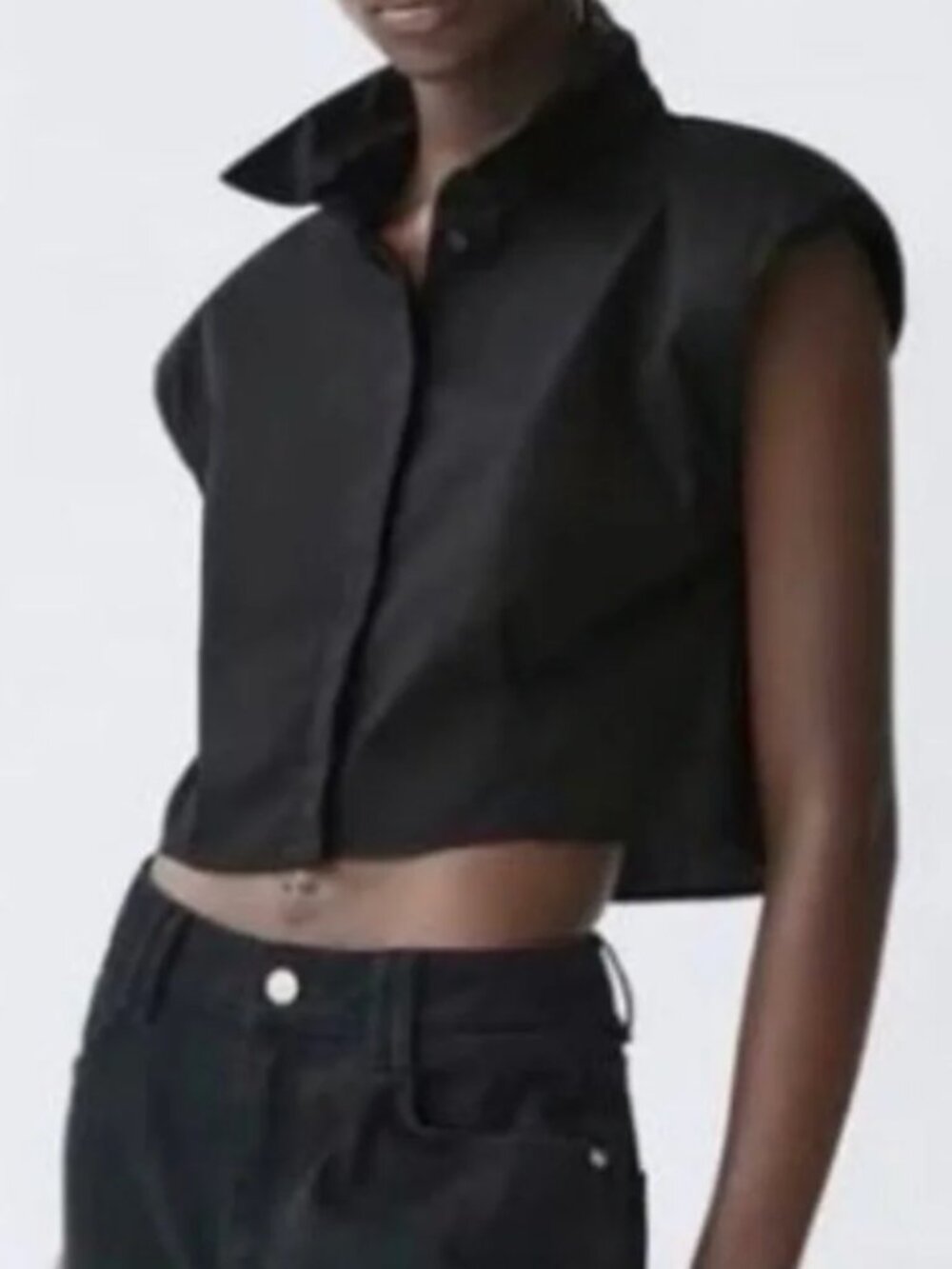 Cropped Shoulder Pad Poplin Shirt NWT